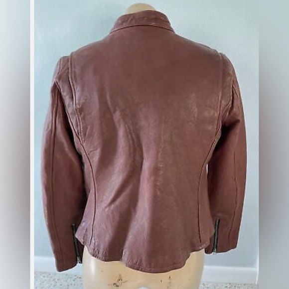 HARLEY DAVIDSON Leather Motorcycle Jacket CAFE RACER Women’s Medium Burgundy - Picture 3 of 8